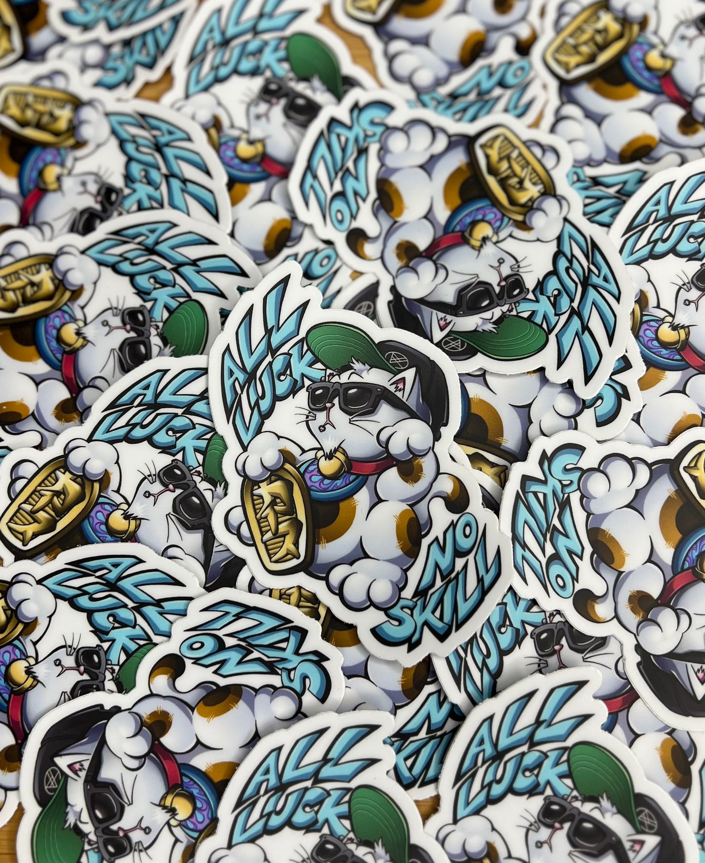 *OG All Luck-No Skill Lucky Cat Die Cut Sticker